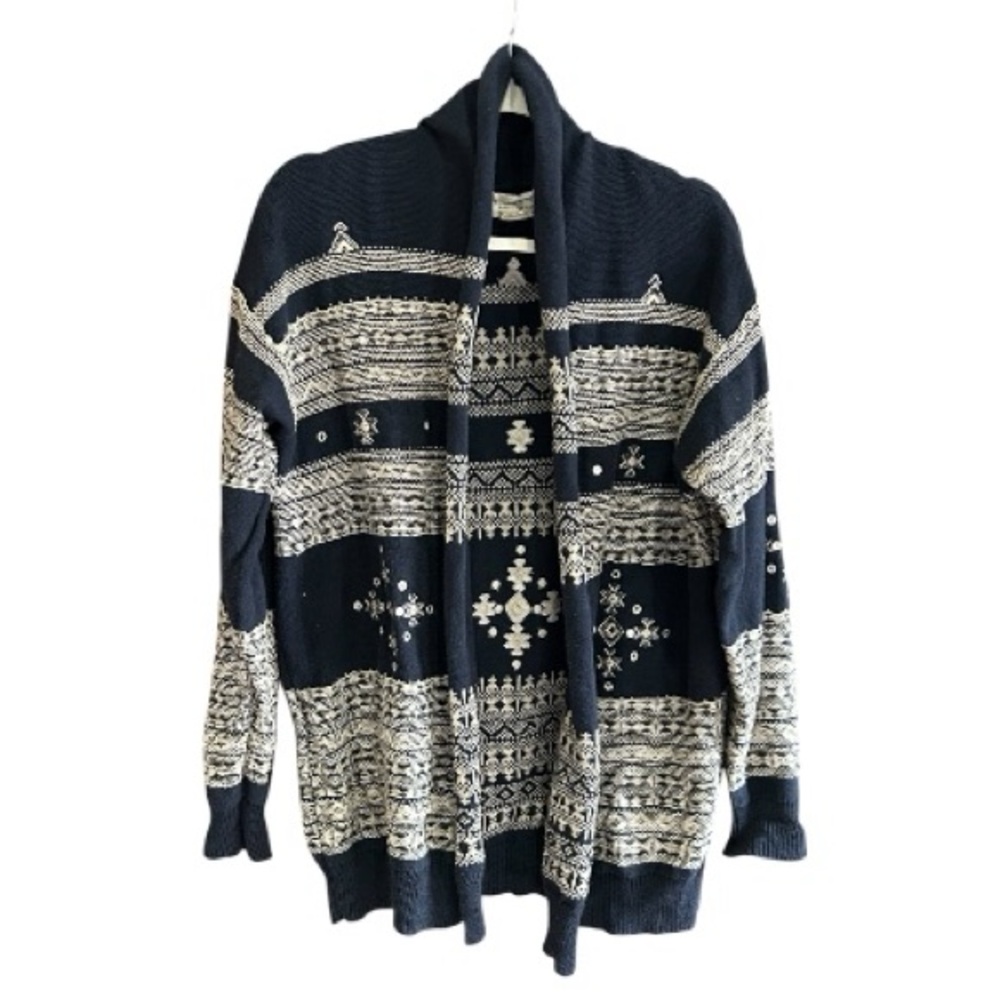 Denim & Supply Ralph Lauren Navy and Cream Fair Isle Open-Front Cardigan